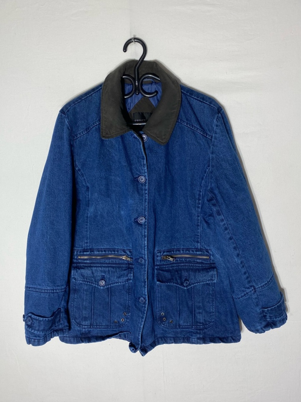 Vintage 90s Sequence Quilted Lining Denim Jacket Utility Barn Chore Coat Size L